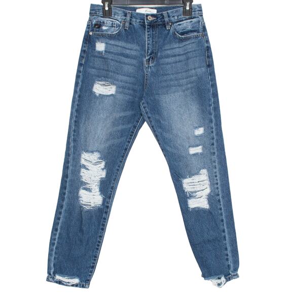 Kancan Jeans Kerrigan Ultra High Rise Mom Distressed Cropped Casual Blue 7/27 - Picture 1 of 5